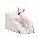 Den&amp;Den Pet Stairs for Senior Dogs, 4 Step Pet Ramp for Tall Beds, White