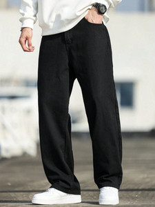 denim look loose fit men black jeans