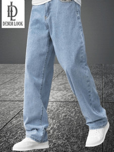denim look loose fit men light blue jeans