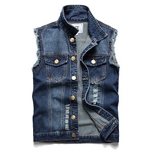 Denim Vest Men Lapel Sleeveless Slim Fit