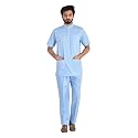 Unisex Medical Collar Scrub Suits Regular fit | Short Sleeves and Bottom Uniform Ideal for Doctors Nurses Dentists&amp;Healthcare Professionals scrub suit made of 100% cotton(Sky Blue)