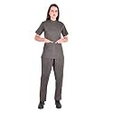 Unisex Medical Collar Scrub Suits Regular fit | Short Sleeves and Bottom Uniform Ideal for Doctors Nurses Dentists&amp;Healthcare Professionals scrub suit made of 100% cotton (Large,GREY)