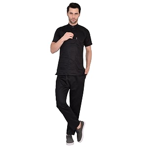 unisex medical collar scrub suits regular fit  short sleeves and bottom uniform ideal for doctors nurses dentistsamphealthcare professionals scrub suit made of 100 cotton mediumblack