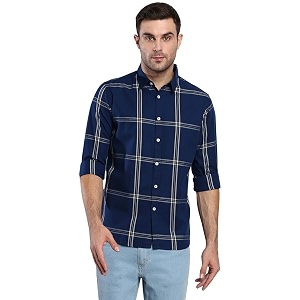 Dennis Lingo Mens Plaid Blue Slim Fit