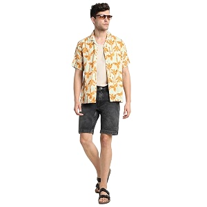 Dennis Lingo Mens Rayon White Printed Relaxed