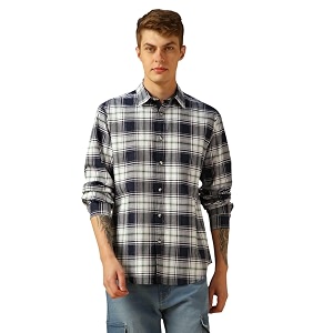 Dennis Lingo Men Blue Checks Cotton Regular