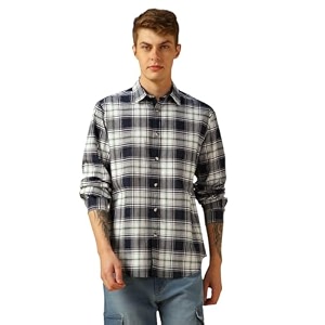 Dennis Lingo Men Blue Checks Cotton Regular