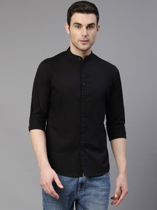 dennis lingo men solid casual black shirt