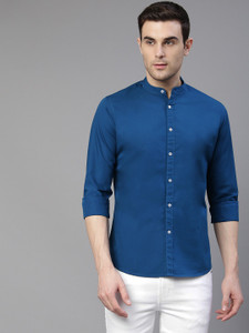 dennis lingo men solid casual blue shirt