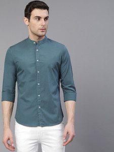 dennis lingo men solid casual blue shirt