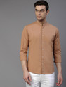 Dennis Lingo Men Solid Casual Brown Shirt