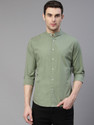 Dennis Lingo Men Solid Casual Green Shirt