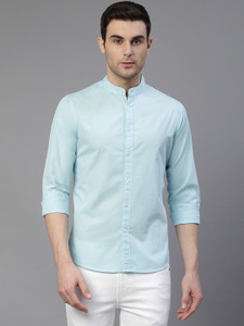 dennis lingo men solid casual light blue shirt