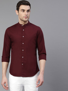 dennis lingo men solid casual maroon shirt