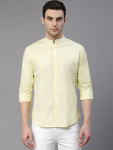 dennis lingo men solid casual yellow shirt