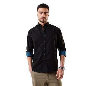 Dennis Lingo Men Solid Spread Collar Full