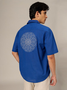 DENNISON Men Embroidered Casual Blue Shirt