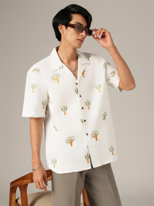 DENNISON Men Embroidered Casual White Shirt