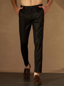 DENNISON Men Tapered Black Polyester Trousers