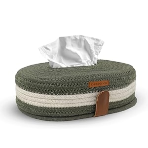 denova cotton tissue paper holder  bottom open design  handcrafted napkin holder amp decorative tissue box cover  eco-friendly tissue dispenser for home car amp office oval green amp white
