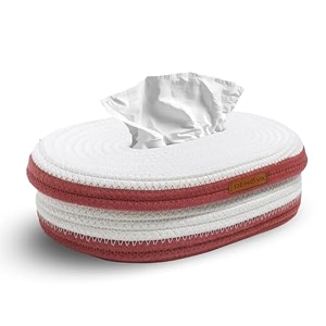 denova cotton tissue box cover handcrafted tissue holder  soft rope tissue holder for car dashboard home office eco-friendly decor oval white and rust