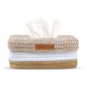 denova cotton tissue paper holder  rectangular napkin holder amp tissue box for dining table home office car  handcrafted tissue paper stand amp dispenser 26x16x7 cm natural  white