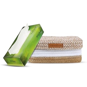 denova cotton tissue box holder - handcrafted tissue container for 100 pulls paper towel dispenser for office living bedroom car desk dining table home decor rectangle natural  tissue box