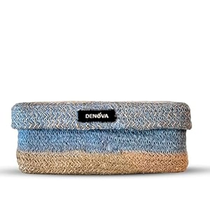 denova cotton tissue box holder - handcrafted tissue container for 100 pulls paper towel dispenser for office living room bedroom car desk dining table home decor rectangle blue amp natural