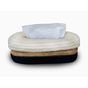 denova cotton tissue box holder handcrafted tissue container for 100 pulls paper towel dispenser for office living bedroom car desk dining table home decor oval black white