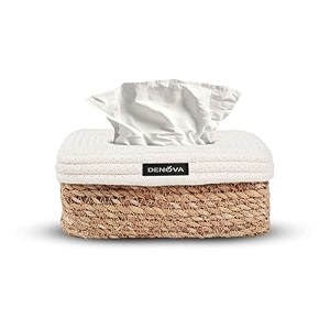 denova cotton tissue box holder handcrafted tissue container for 100 pulls paper towel dispenser for office living bedroom car desk dining table home decor rectangle seagrass  cream