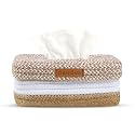 DENOVA Cotton Tissue Paper Holder | Rectangular Napkin Holder &amp; Tissue Box for Dining Table, Home, Office, Car | Handcrafted Tissue Paper Stand &amp; Dispenser (26X16X7 Cm, Natural + White)