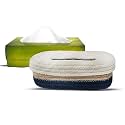 DENOVA Cotton Tissue Box Holder - Handcrafted Tissue Container for 100 Pulls Paper Towel Dispenser for Office Living Bedroom Car Desk Dining Table Home Decor (Oval, Black &amp; White + Tissue Box)