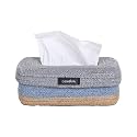 DENOVA Cotton Tissue Box Holder - Handcrafted Tissue Container for 100 Pulls Paper Towel Dispenser for Office, Living Room, Bedroom, Car, Desk, Dining Table, Home Decor (Rectangle, Blue &amp; Natural)