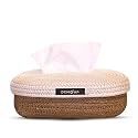 DENOVA Cotton Tissue Box Holder - Handcrafted Tissue Container for 100 Pulls Paper Towel Dispenser for Office Living Bedroom Car Desk Dining Table Home Decor (Oval, Grey &amp; Black)