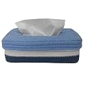 DENOVA Cotton Tissue Box Holder - Handcrafted Tissue Container for 100 Pulls Paper Towel Dispenser for Office Living Bedroom Car Desk Dining Table Home Decor (Rectangle, Blue)