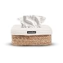 DENOVA Cotton Tissue Box Holder, Handcrafted Tissue Container for 100 Pulls Paper Towel Dispenser for Office Living Bedroom Car Desk Dining Table Home Decor (Rectangle, Seagrass + Cream)