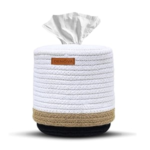 denova cotton tissue box holder - handcrafted tissue container for 100 pulls paper towel dispenser for office living bedroom car desk dining table home decor oval cream amp natural