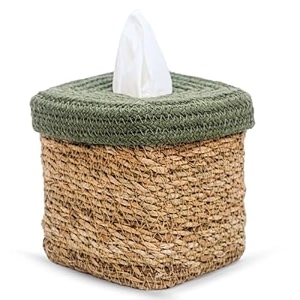 denova seagrass tissue box holder  modern square facial tissue box holder  tissue dispenser for homeofficecar 14x14x15 cm natural  olive