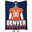 Denver Throw Blanket Personalized Name and Number Gifts for Men Women Kids Flannel Tapestry