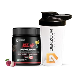denzour nutrition bee-hp pre-workout pre workout_l_100g  shaker lychee powder 2 count 10 servings