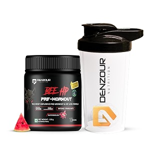 denzour nutrition bee-hp pre-workout powder energy strength amp muscle pump 250mg caffeine 750mg creatine monohydrate 4500mg beta-alanine pre workout_w_100g  shaker watermelon
