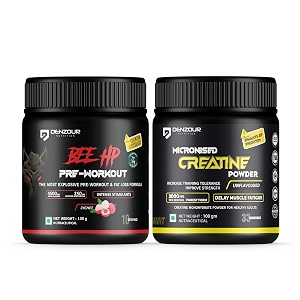 denzour nutrition bee-hp pre-workout powder energy strength amp muscle pump 250mg caffeine 750mg creatine monohydrate 4500mg beta-alanine pre workout_l  creatine_100g lychee