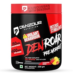 denzour nutrition denz roar  pre-work out with 250mg caffeine anhydrous 750g creatine monohydrate 4500mg beta-alanine explosive muscle pump -for men amp women blueberry