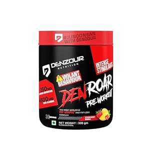 denzour nutrition pre-work out powder 300gm strawbeery mango  30 servingsfor explosive strength amp powerful pumps amp heavy duty exercise no added sugar  vegetarian  easy to carry