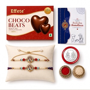 deodap rakhi set of 5 for brother and bhabhi with lumba chocolate coated almonds silver colour pooja coin and greeting card for raksha bandhan