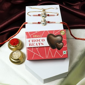 deodap rakhi and lumba set of 5 for bhai and bhabhi with 32 g chocolate coated almonds silver colour pooja coin and greeting card