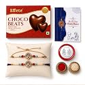 DeoDap Rakhi Set of 5 for Brother and Bhabhi with Lumba, Chocolate Coated Almonds, Silver Colour Pooja Coin and Greeting Card for Raksha Bandhan