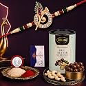 DeoDap Designer Murli Flute Rakhi for Brother with Choco Coated Nut Butterscotch Chocolate 96gm, Pooja Coin, Roli Chawal &amp; Card | Rakhi with Chocolate Combo for Raksha Bandhan