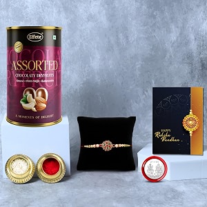deodap multi-colour floral rakhi for brother with assorted chocolates tilak set silver colour pooja coin and greeting card for raksha bandhan