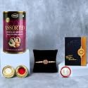 DeoDap Multi-Colour Floral Rakhi for Brother with Assorted Chocolates, Tilak Set, Silver Colour Pooja Coin and Greeting Card for Raksha Bandhan